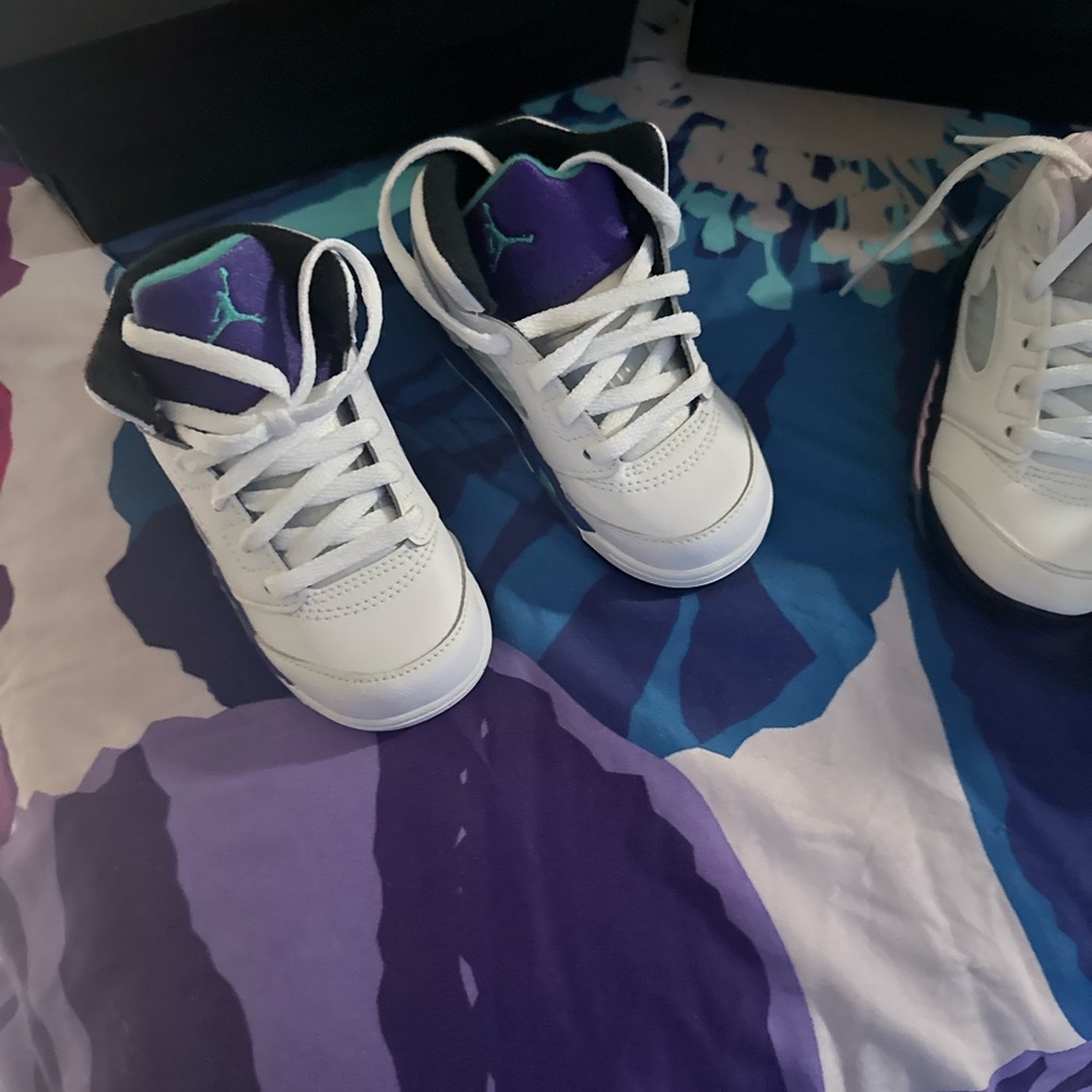 Baby White Basketball Shoes with Purple & Teal Accents